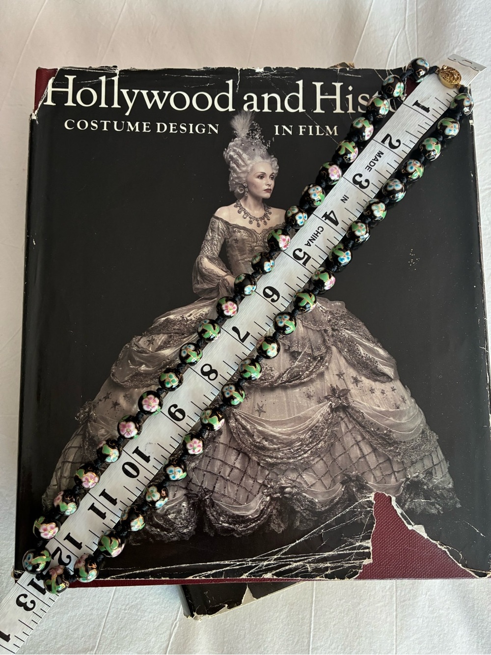 Vintage 1940’s Cloisonné Floral Bead Necklace in Black with Pink & Green Accents - Picture 6 of 9